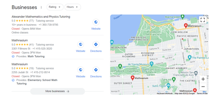 tutoring service list in maps